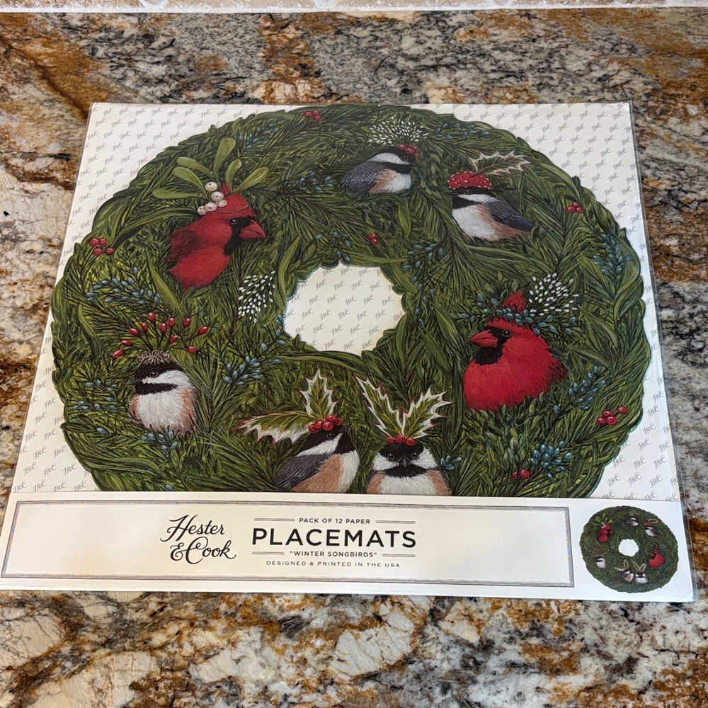Hester & Cook Winter Songbirds Placemats NWT
